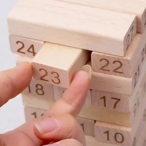 Wooden Numbered Tumbling Tower Game - Classic Stacking Blocks for Family Fun