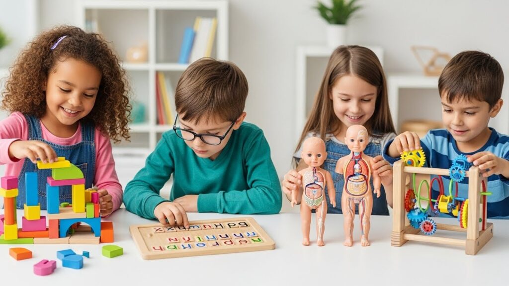 Educational benefits of kids playing with learning toys that support cognitive and skill development.